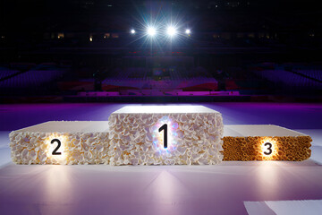 Illuminated Podium with Floral Texture and Arena Background first second