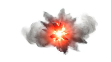 Explosion blast on transparent background with smoke and fire