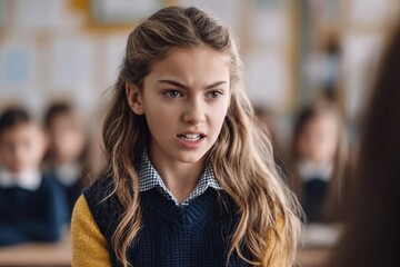 Girl showing strong emotion in classroom setting