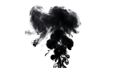 Smoke cloud on transparent background, gray and black swirling mist