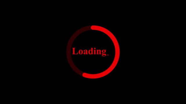 Red Loading Circle With Text On Black Background progress. Abstract loading icon animation