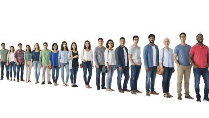 Diverse group of people standing on transparent background