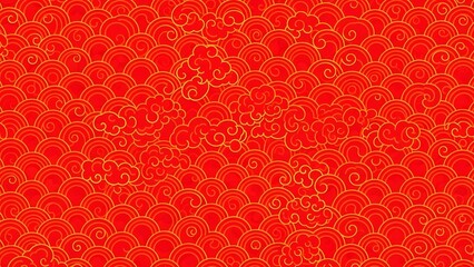 Bright red Chinese New Year background with traditional auspicious cloud pattern, neat vector style