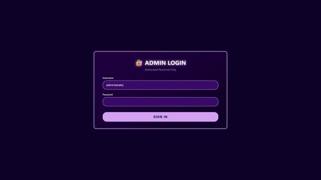 The scene shows a login window animation where users enter login details for an admin account. The animation illustrates system hijacking and hacking activities in a digital environment.
