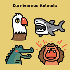 Carnivorous Animals Cartoon Illustration Set
