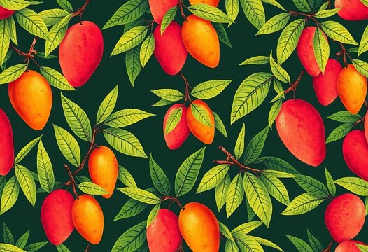 Modern mango tree pattern, stylish summer fruit design for textile, packaging, and branding,  summer,  exotic fruit