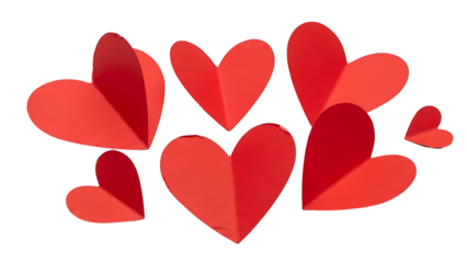 Red hearts on transparent background, Valentine's Day symbols