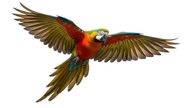 Colorful parrot in flight on transparent background
