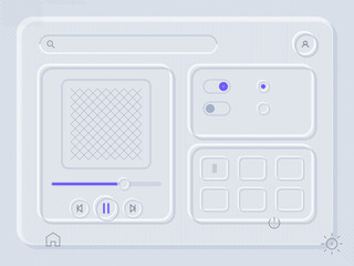 User interface of a digital control panel showing controls for audio and settings located on a grey background