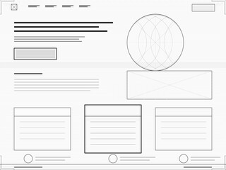 Website layout design with sections for content, images, and navigation created in a simple, clean format