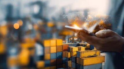 Trade compliance manager verifying shipment documents on device