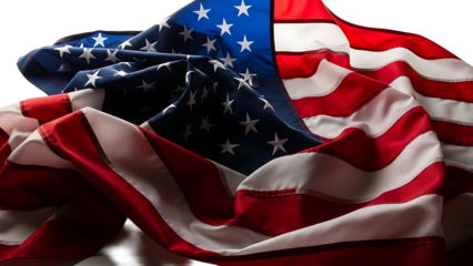 American flag waving on transparent background, patriotic symbol