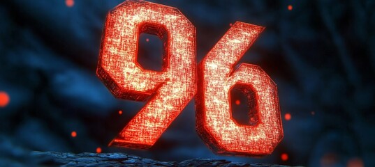 Futuristic Digital Render of Bright 96 Numeral Signifying Achievement and Progress in Modern Design