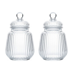 Elegant clear glass jars with lids for storage isolated on a transparent background