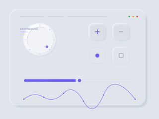 Control dashboard showing buttons, a dial, and a slider for adjusting settings