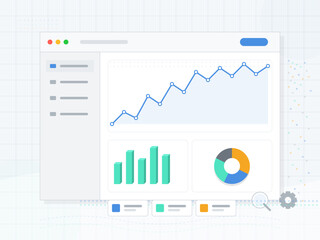 Data visualization shows growth trends and statistics on screen with graphs and charts in a digital workspace setting