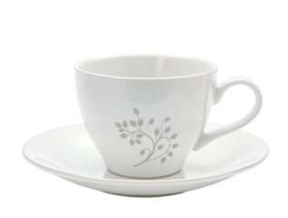 上品な白いティーカップと繊細なリーフ模様のデザイン
