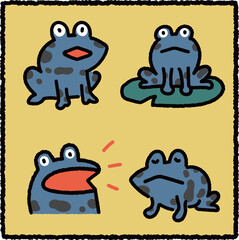 Cute Poison Dart Frog Cartoon Illustration Set