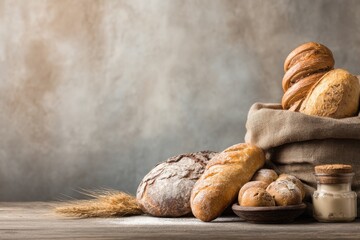 bakery and bread on rustic table