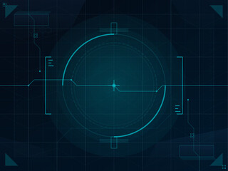 Digital design features circular patterns and lines on a dark background, creating a technical look with a modern touch