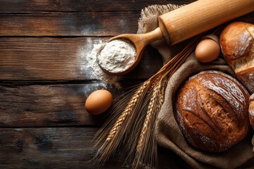 bakery and bread on rustic table