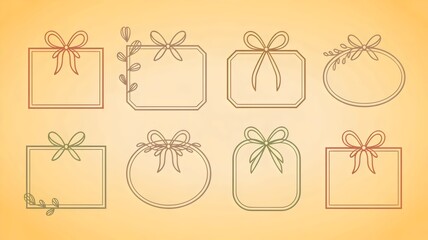 Vector illustration set of Christmas gift boxes with ribbons and decorative bows featuring holiday patterns and floral elements for birthday celebration card design