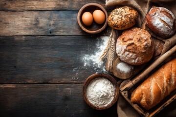 bakery and bread on rustic table