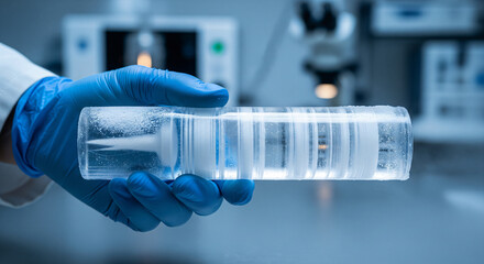 Climate change research, scientist analyzing ice core samples in a lab, focus on studying global warming effects, high-tech equipment visible, stock-ready,
