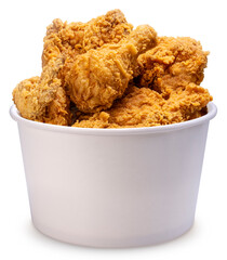 Fried chicken in paper bucket isolated on white background, Fried chicken on white With clipping path