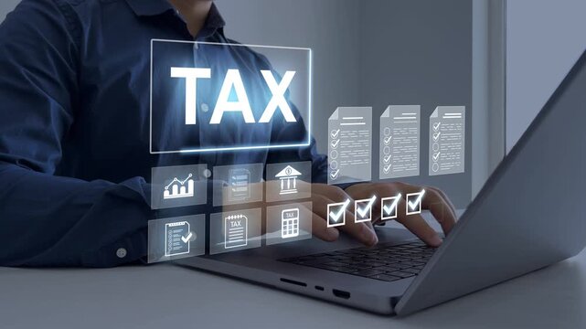 Tax and vat concept.Government taxes and calculation tax return annual report. Tax form online for tax payment.State taxes digital.	
