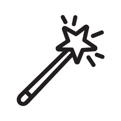 Fototapeta premium Magic Wand with Star in Simple Line Art Style with Black Color on White Background for Fantasy Illustration