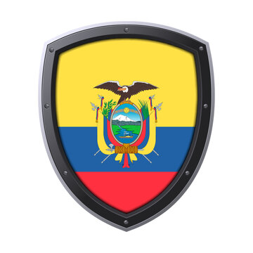 ECUADOR Shield Emblem, ECUADOR Flag Badge Icon with Metallic Protective Frame, High Quality Transparent PNG Design