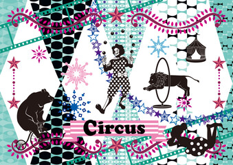 レトロなサーカスのイメージイラスト シルエット素材 パターン