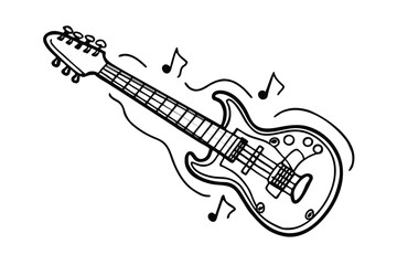 Fototapeta premium Doodle Electric Guitar with Musical Notes Illustration.