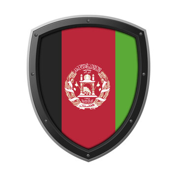 AFGHANISTAN Shield Emblem, AFGHANISTAN Flag Badge Icon with Metallic Protective Frame, High Quality Transparent PNG Design