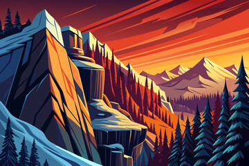 steep valley wall covered with dense forest creates a layered landscape where tall trees cling to sharp slopes and uneven ground formations