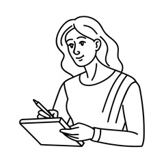 Woman Writing on a Tablet with a Pen.