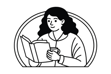Woman Reading a Book and Holding a Cup of Coffee.