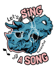 Whimsical vector illustration of a triceratops wearing headphones and sunglasses, suitable for children's designs, educational resources, and creative projects © Talia