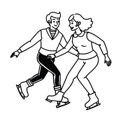 Couple Ice Skating Together Enjoying Winter Sport.