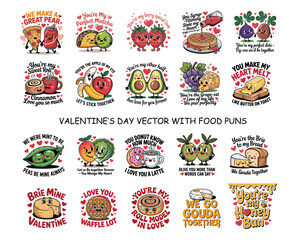Valentine's Day Food Puns with Cute Animated Food Items love illustration
