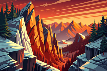 steep valley wall covered with dense forest creates a layered landscape where tall trees cling to sharp slopes and uneven ground formations