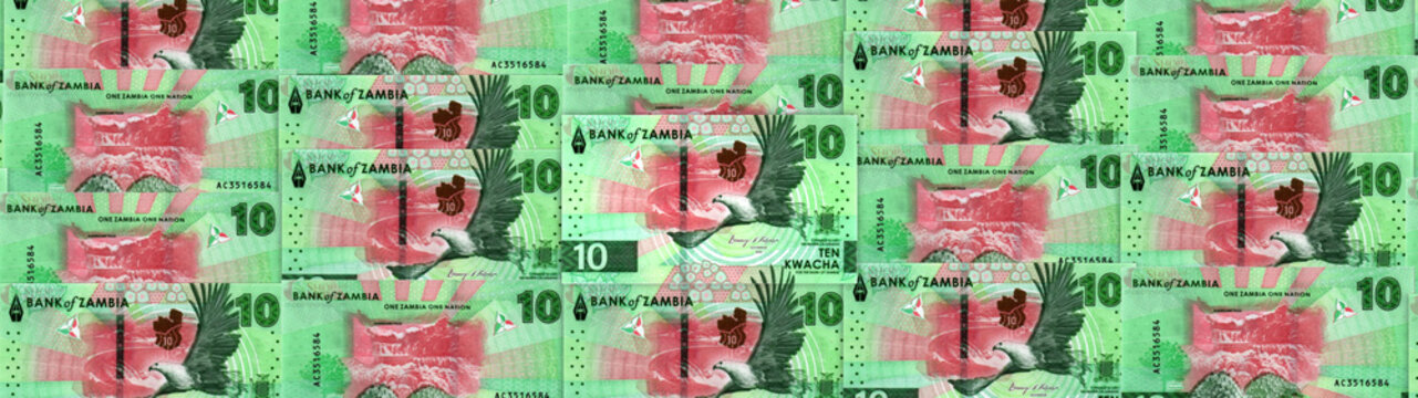 Zambian kwacha banknotes creating money pattern background