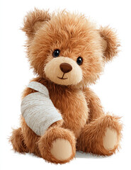 Obraz premium Plush teddy bear with bandaged arm sitting upright