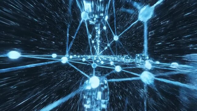 Abstract blue network visualization evolving. Digital connections forming and expanding in sequence. Futuristic data graph animation concept for technology and science illustration.