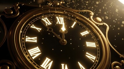 A close-up of a luxury vintage clock with golden details, symbolizing time, countdown, and anticipation for the New Year.