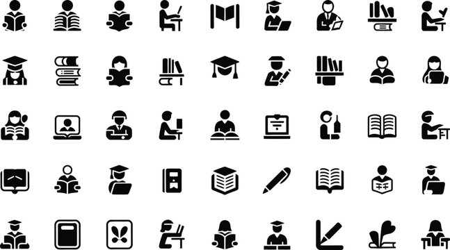 A comprehensive collection of education and reading-related icons for academic resources