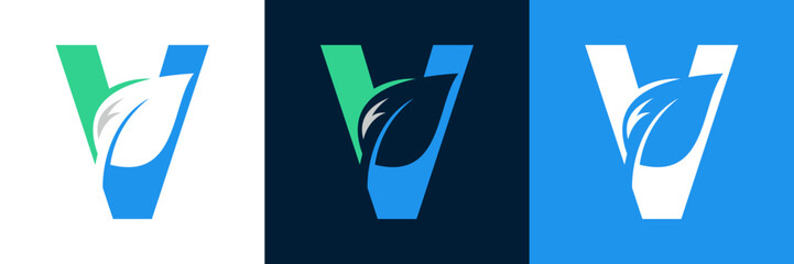 Letter V eco green Logo with leaves. ,symbol,alphabet,botany,natural