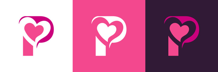 Letter P with Love , for Valentine , greeting , romantic Logo Icon Vector