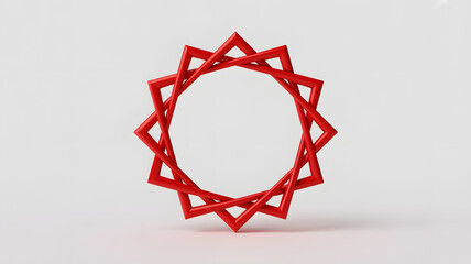 Striking 3d render of a red octagram shape design against clean white background